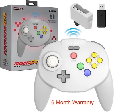 Retro-Bit Tribute 64 2.4 GHz Wireless Controller for Nintendo N64 Switch PC Gray