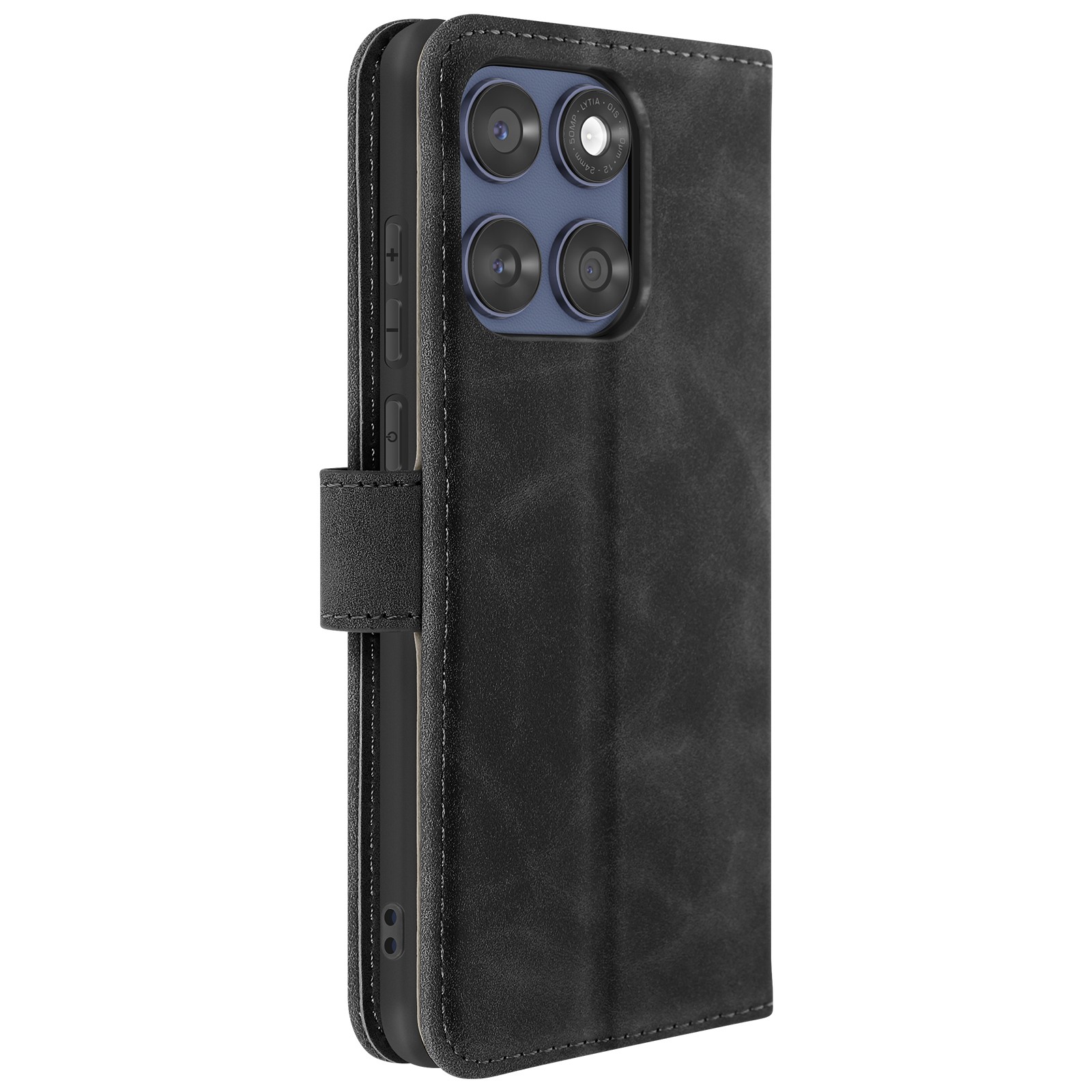 Housse clapet pour Motorola Edge 60 Fusion en cuir noir avec support vidéo intégré