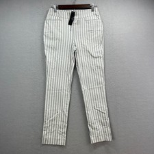 Tahari Striped Pants Womens S/P Navy Ivory Stretch Straight Leg Casual Trousers