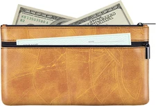 Money Bag with Zipper 11 X 6.1 Inch Embossed Deposit Money Pouch with Lined PU L