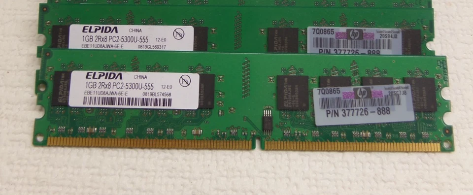 ELPIDA 4GB 4X1GB 2Rx8-PC2-5300U-555 Desktop RAM Memory 377726-888 - Image 2 of 2