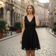 Joie Black Lace Sleeveless Fit & Flare Elegant Mini Dress Small Preowned