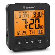 Smart Night Light Small Digital Alarm Clock Indoor Temp Battery Travel Black