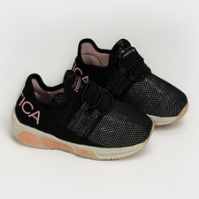 Nautica Slip On Light Up Sneakers Toddler Girl 7 Black Pink Logo Glitter Shoes