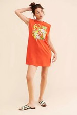 Farm Rio Womens Dress Large Orange T-shirt 100% Cotton Made of Brasil