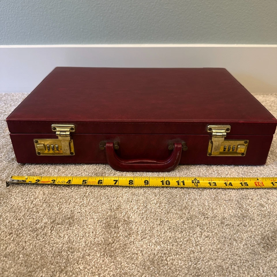 Maletín de cuero vintage sin marca, forrado en terciopelo, ¡MUY BONITO!, 17"x12"x3,5" Foto 2 de 4