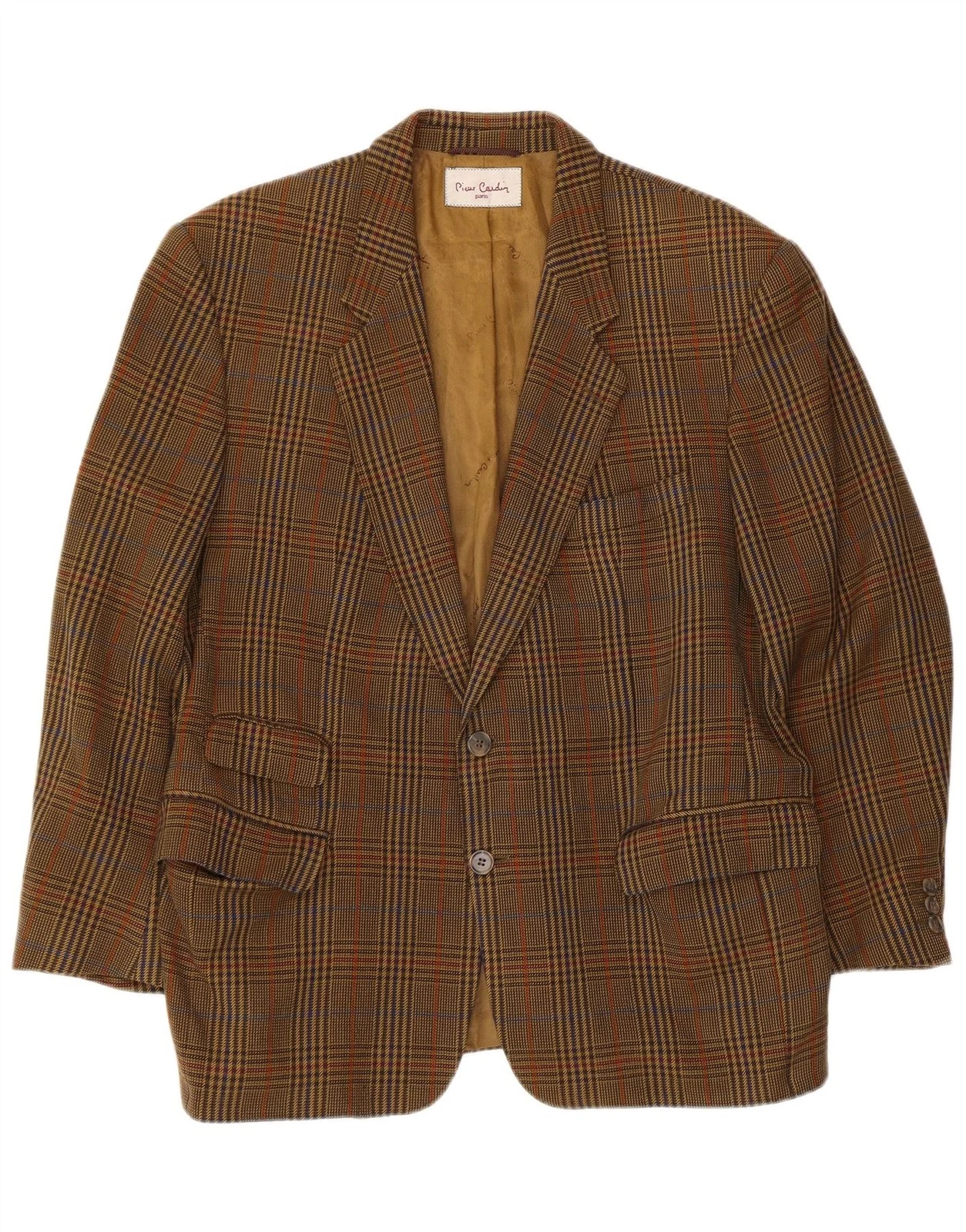Pierre Cardin Mens 2 Button Blazer Jacket UK 40 Large Brown Houndstooth DQ04