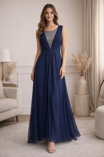 Maxikleid Gr. 38 Dunkelblau Damen-Maxi-Abend-Party-Cocktailkleid Neu