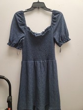 MICHAEL Kors Navy Eyelet Dress Large Tiered Mock Neck Shift Keyhole