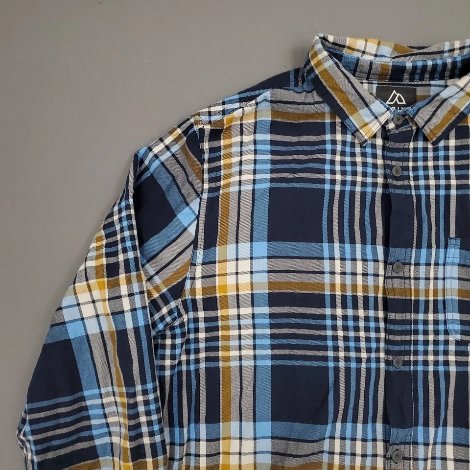 Alpine Design Shirt Mens XL Long Sleeve Button Up Cotton Plaid Blue Yellow - Image 2 of 4