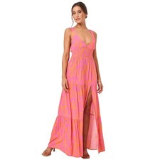NWT Anthropologie L Space Lilikoi Hawaiian floral neon pink maxi dress small