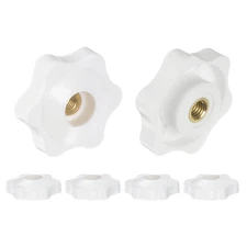6pcs Star Knobs M5 Thread 32mm Head Through Hole Brass Insert Hand Knob White