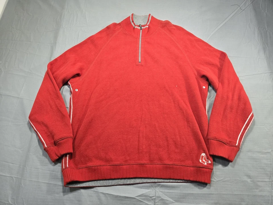 Boston Red Sox Sweater Large Red Tommy Bahama Quarter Zip Pullover Mens - Image 3 of 4