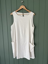 Halston Linen Blend Dress Size 14 Cream With Subtle Gold Shimmer Pockets VGC