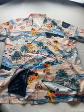 Funny Horse Racing Hawaiian Shirt Mens 3XL Multicolor Duck Boat Print Summer