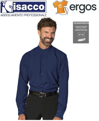 Isaac DETROIT BLUSE Unisex Techno Stretch Blau Koreanischer Kragen Langarm