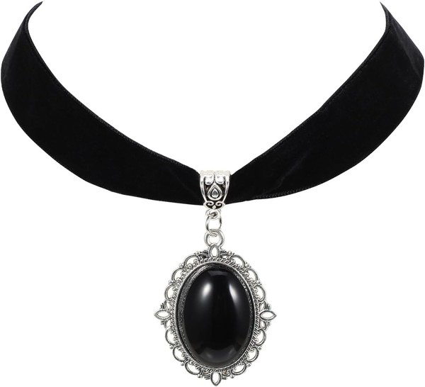 Trachtenkette Damen Schwarz Gothic Choker Halskette Verstellbar Samt Schmuck-image