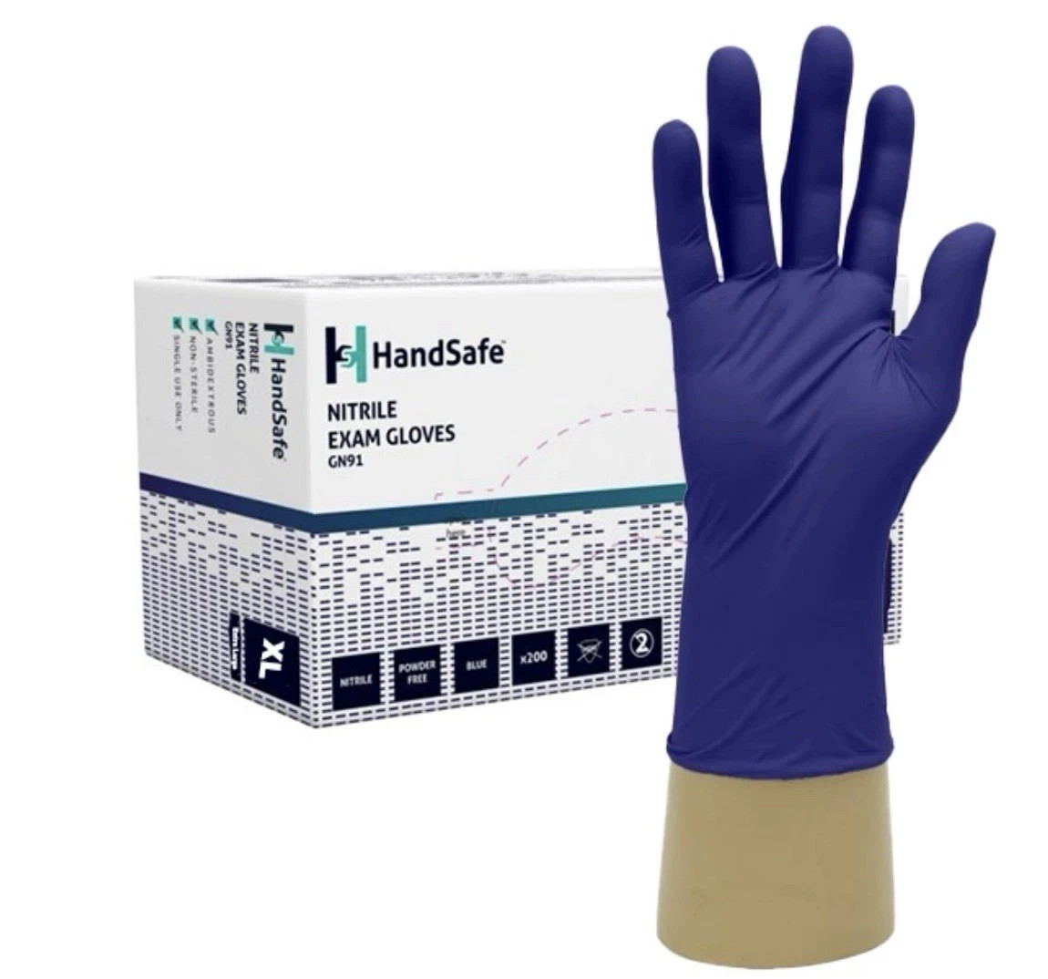 HandSafe Nitrile Exam Gloves GN91 - Small Blue Powder Free Medical Grade 10x 200