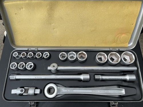 Vintage RAHSOL Germany Socket Set Ratchet Breaker Bar w/ Metal Case Gedore 16pc