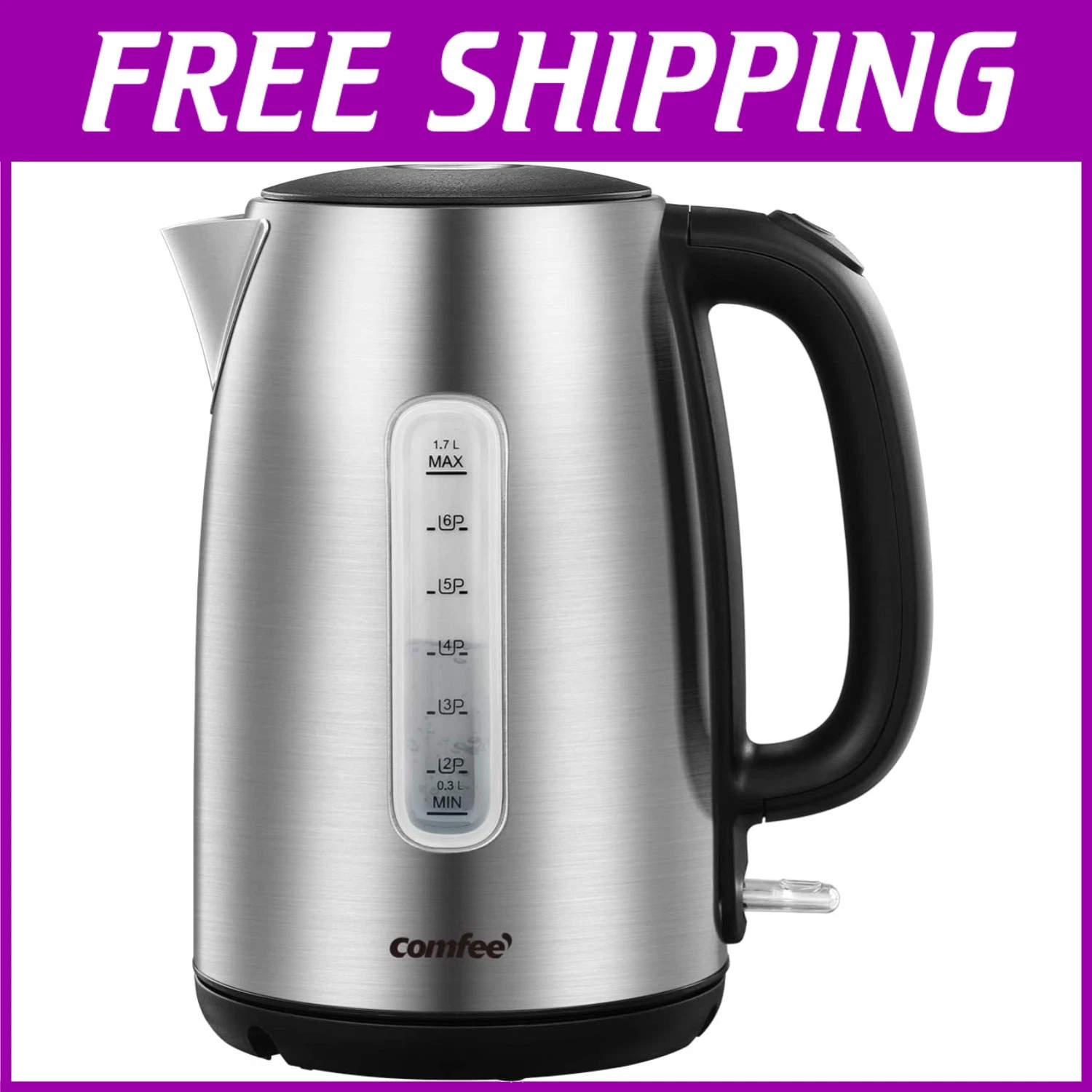 Stainless Steel Cordless Kettle, 1.7L, Fast Boil, LED Light