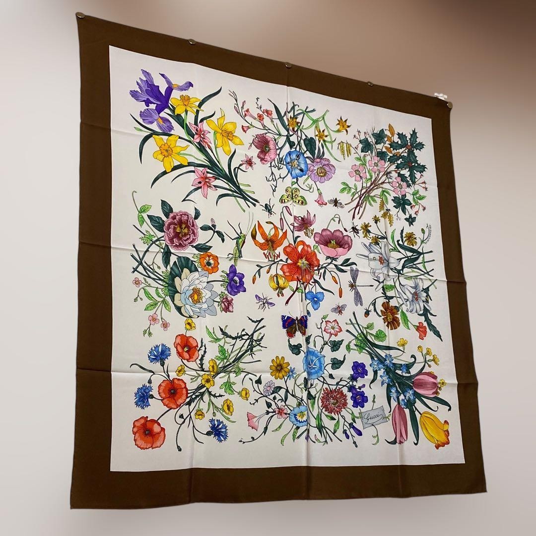 Gucci Scarf Silk Square 33.86x35.04inch "Floral Insect Botanical" 053280d thumbnail 15