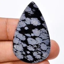 Natural Snowflake Obsidian Pear Shape Cabochon Gemstone 44.5 Ct 41X25X6mm A21205