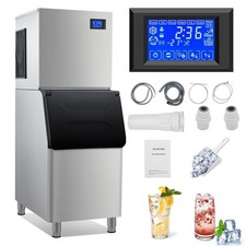 Commercial Ice Maker 350Lbs/24H LCD Control 300Lbs Bin Stainless Steel Machine