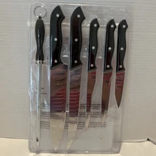 NIB 7-PIECE OMAHA STEAKS CUTLERY SET INCLUDES SHARPENER AND CUTTING BOARD 