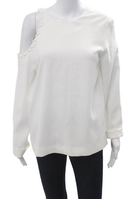 IRO Womens V-Neck White Blouse Long Sleeve 100% Polyester Designer Size 40