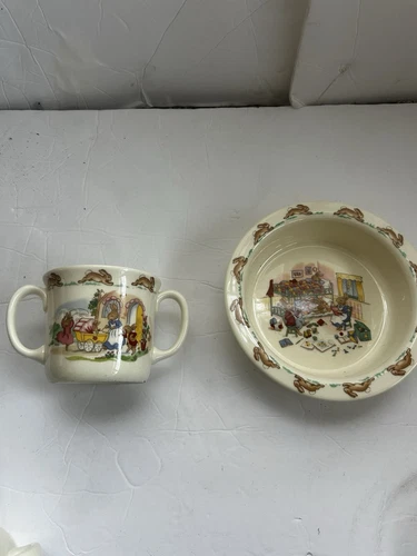 Vintage Royal Doulton Bunnykins Baby Set with Bowl and Two Handled Childrens Mug