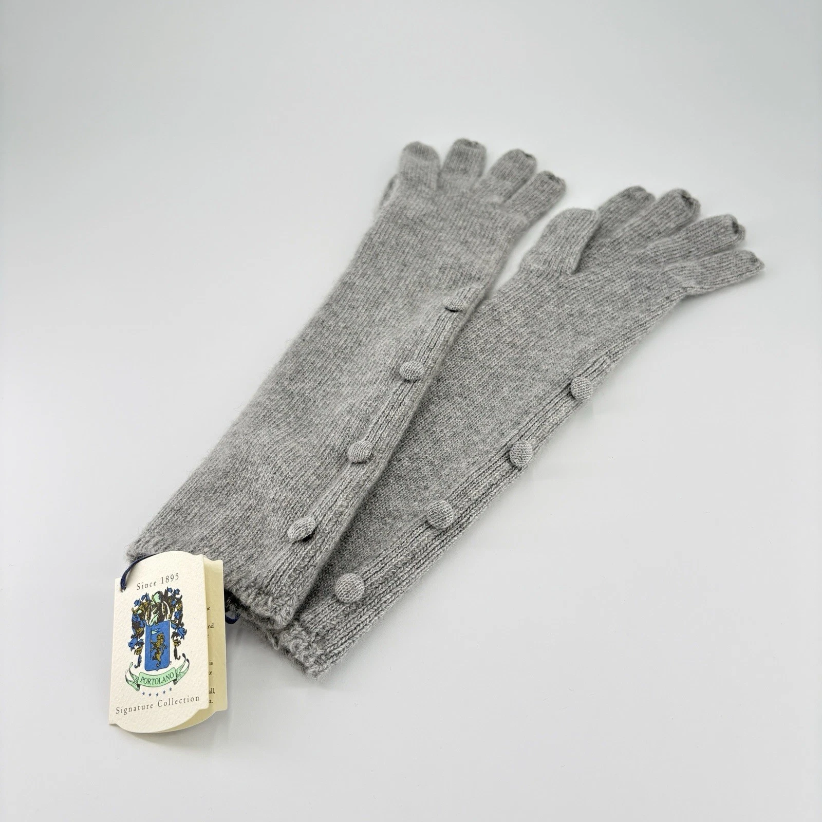 NWT PORTOLANO 100% Cashmere Cable Knit Light Heather Grey Gloves