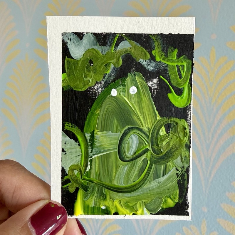 ACEO Original Painting Little Ghost Series I 2 of 8 Neon Haunted Mini Art