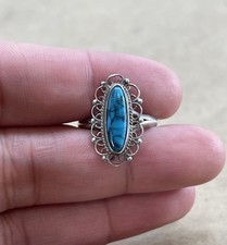 Vintage Sterling Silver 925 Filigree Ring Natural Turquoise Navajo Style Sz 7.75