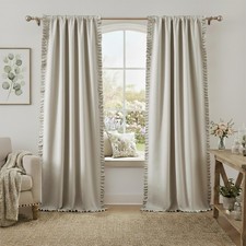 Beige 80 Blackout Curtains with Ruffle Heavy Solid Thermal Insulated Window ...