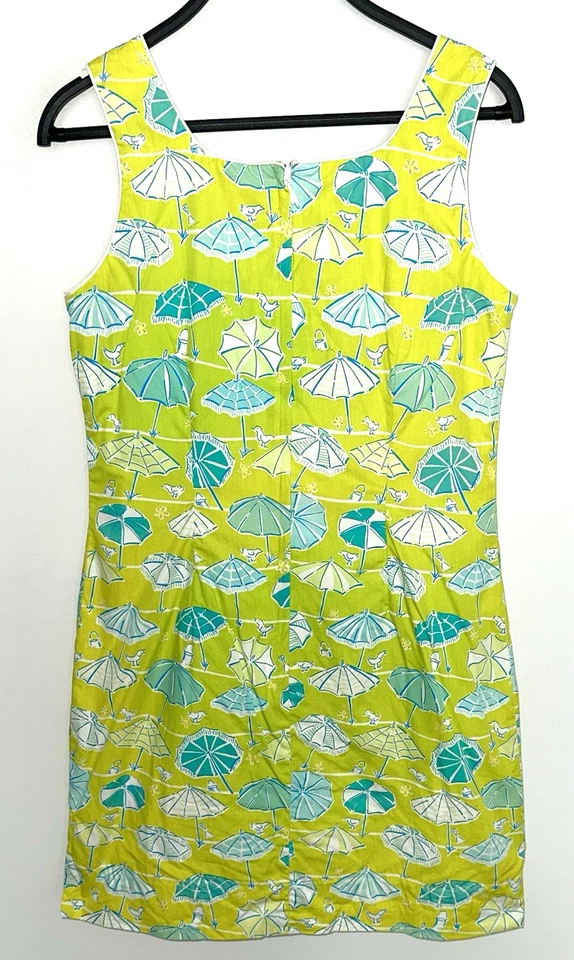 Mini Vestido LILLY PULITZER Tamanho 6 Sem Mangas IMPRESSÃO GUARDA-CHUVA PRAIA Verde Algodão - Imagem 4 de 4