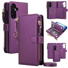 For Samsung Galaxy A17 A37 A57 A36 A16 A15 Detachable Leather Wallet Strap Case