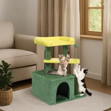 3-Layer Cat Tree Tower Indoor 27.5" with Cat Scratching Post Cozy Condo Toy Ball