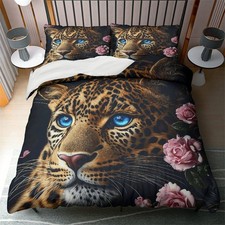 Image of Pink Flower Leopard Soft Duvet Quilt Cover Set Single Double King Super King Art