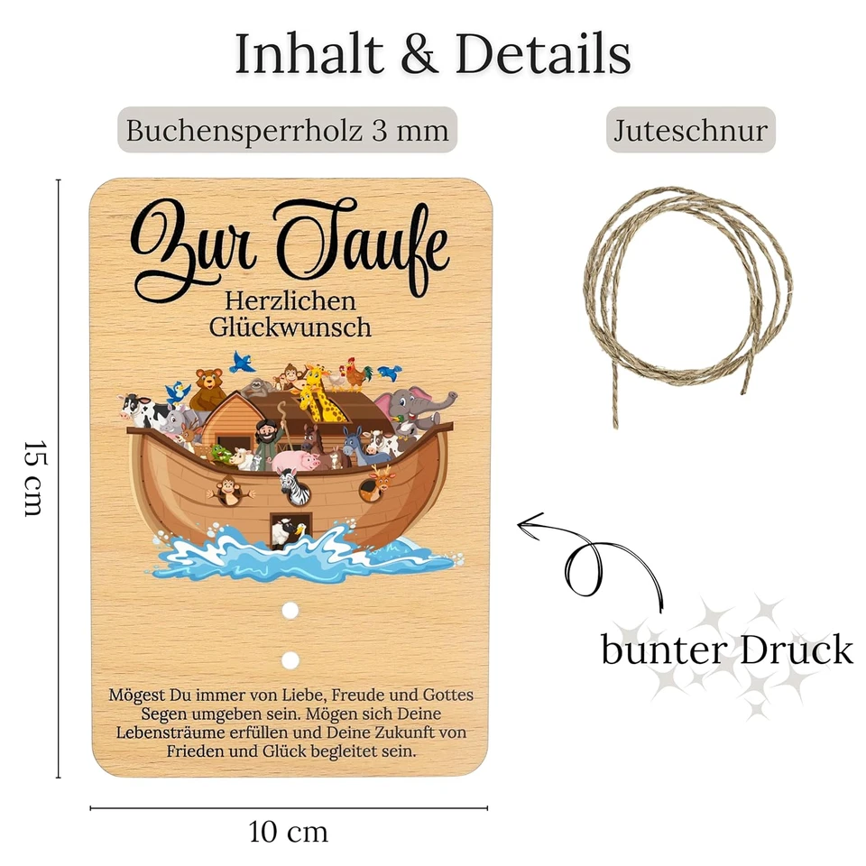 Verpackung für Geldgeschenke zur Taufe - bunter Druck Holz - Bild 2 von 4