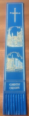 Coventry Cathedral   BEFORE & AFTER Blue Vintage Leather Bookmark GVC!! B177
