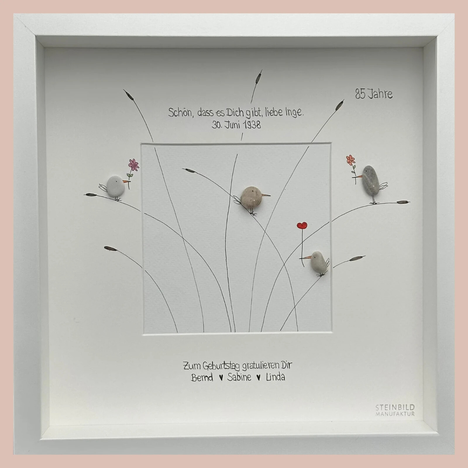 Steinbild handgeschrieben - Schön, dass es Dich gibt - SPATZENBANDE -