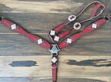 Western Mahogany Leather Tack Set of headstall/Breast Collar / printed Leather