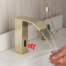 Brushed Gold Touchless Bathroom Sink Mixer Sensor Faucet Single Hole Brass Taps