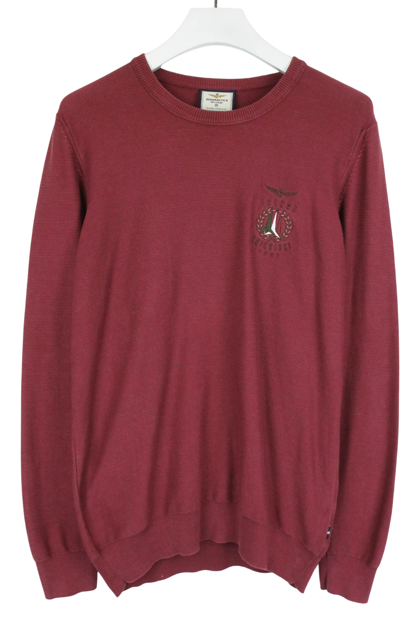 AERONAUTICA Militare Jumper Men's LARGE Burgundy Crew Neck Tight