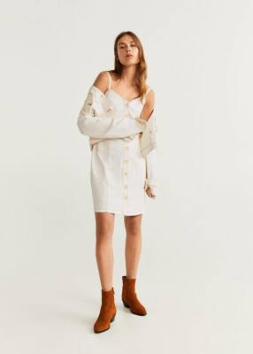 mango denim mini dress MANGO - Denim Dress with slits Dark Blue - 6