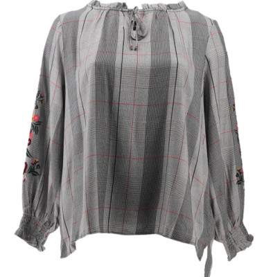 CURATIONS Women s Peasant Blouse w/Embroidered Sleeves, 2X, Black/White, NWOT!