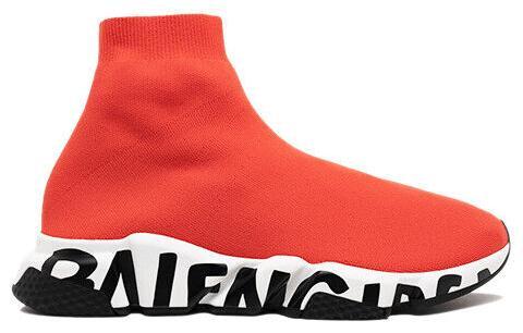 Balenciaga Speed LT Graffiti Sock Red Black White Logo High Top