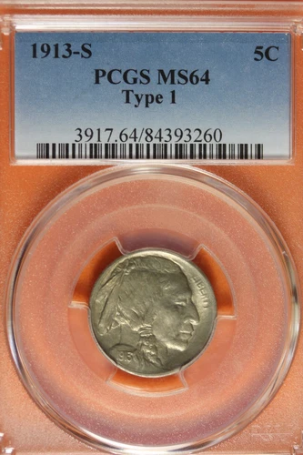 1913-S PCGS MS64 TYPE 1 BUFFALO NICKEL #B41555