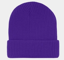 Purple Ribbed Watch Cap Beanie Knit Winter Hat  Stretch Snowmobile Ski Decky