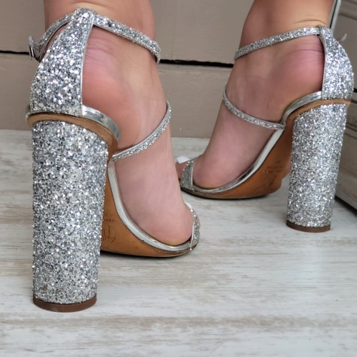 Sandalias al tobillo Giuseppe Zanotti plateadas brillantes zapatos FUE £505 EU 37 UK 4 - Imagen 6 de 19